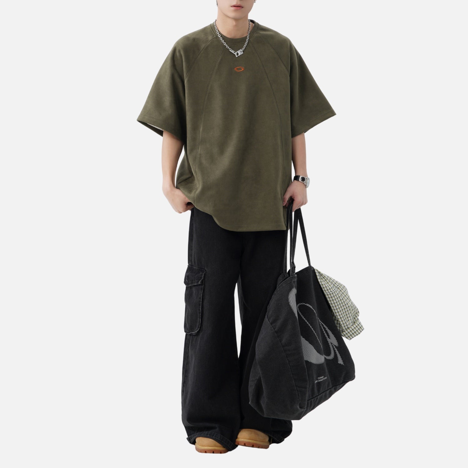 Paneled Faux Suede Short Sleeve Tee