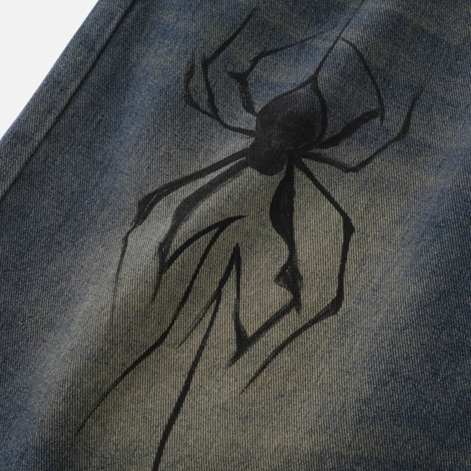 Spider Graphic Washed Denim Shorts