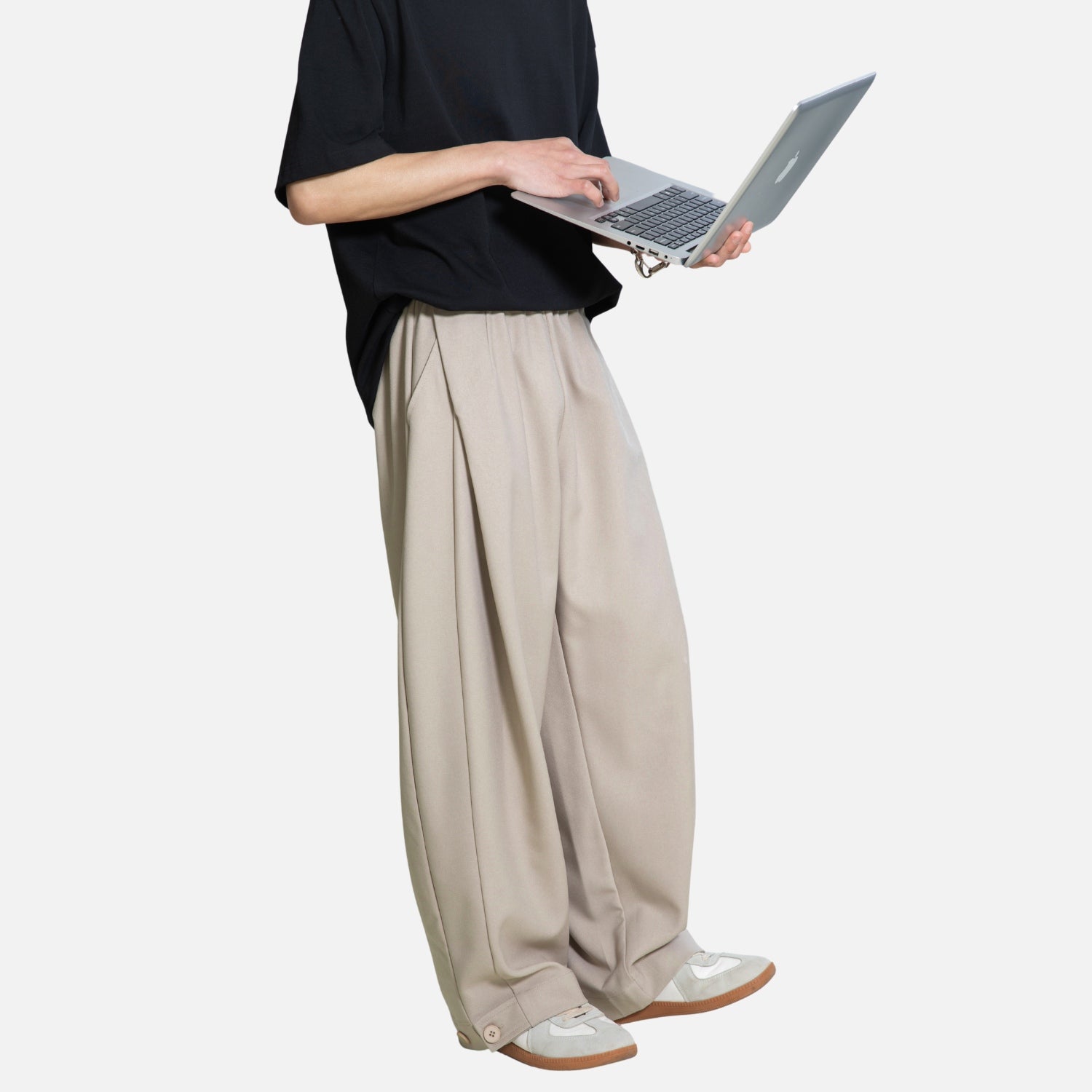 Draped Pleated Straight-Leg Trousers
