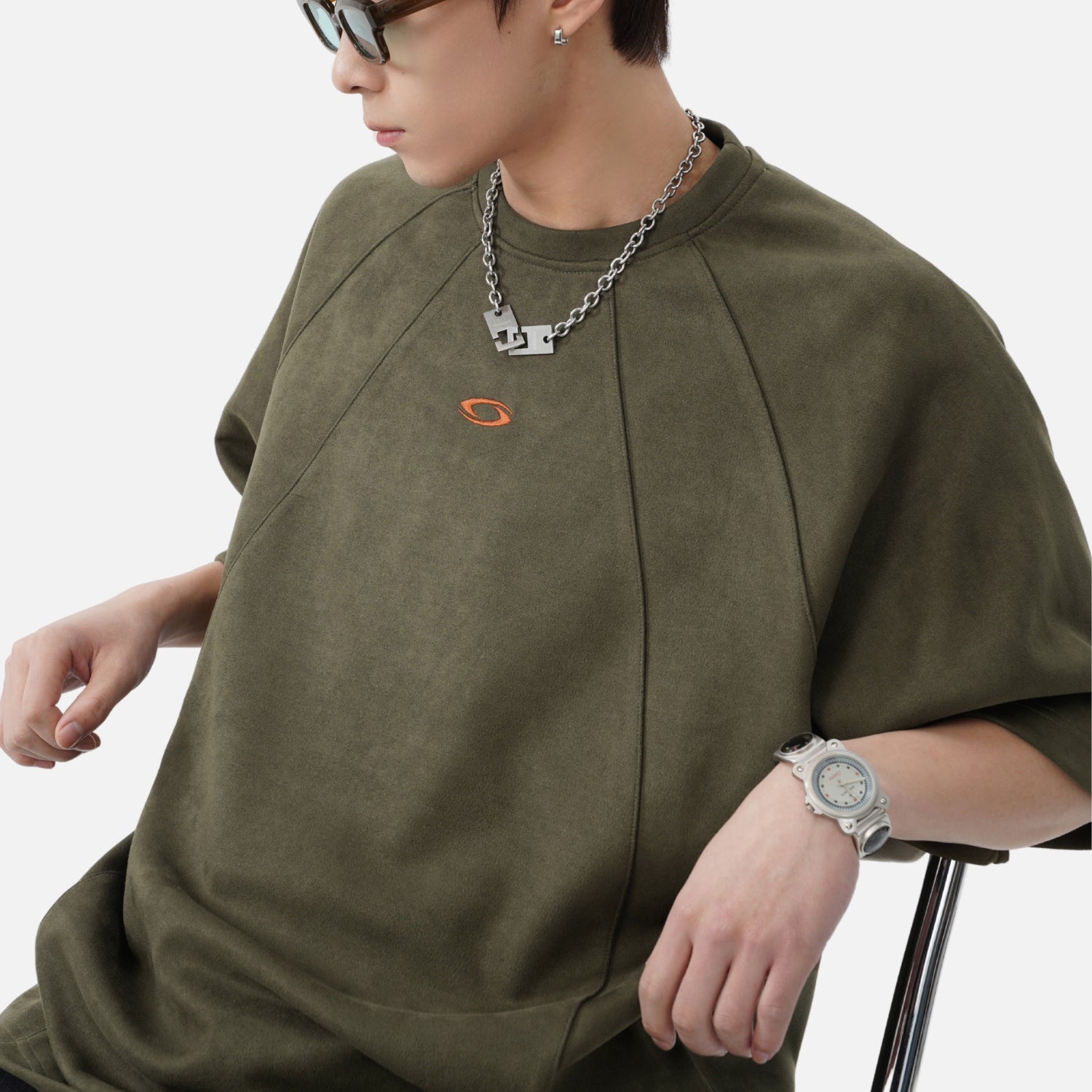 Paneled Faux Suede Short Sleeve Tee