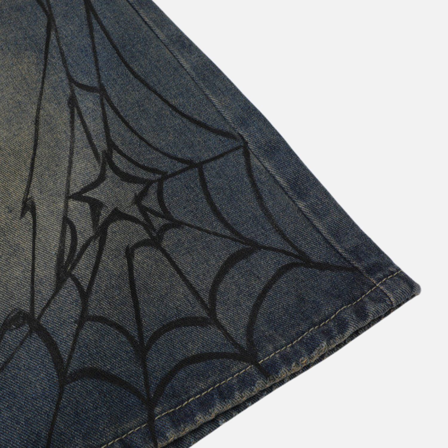 Spider Graphic Washed Denim Shorts