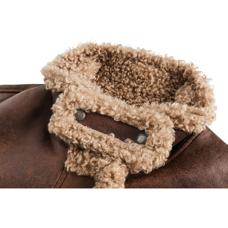 Vintage Faux Shearling PU Leder Motorradmantel