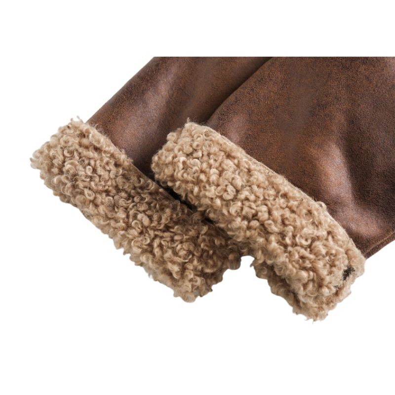 Vintage Faux Shearling PU Leder Motorradmantel