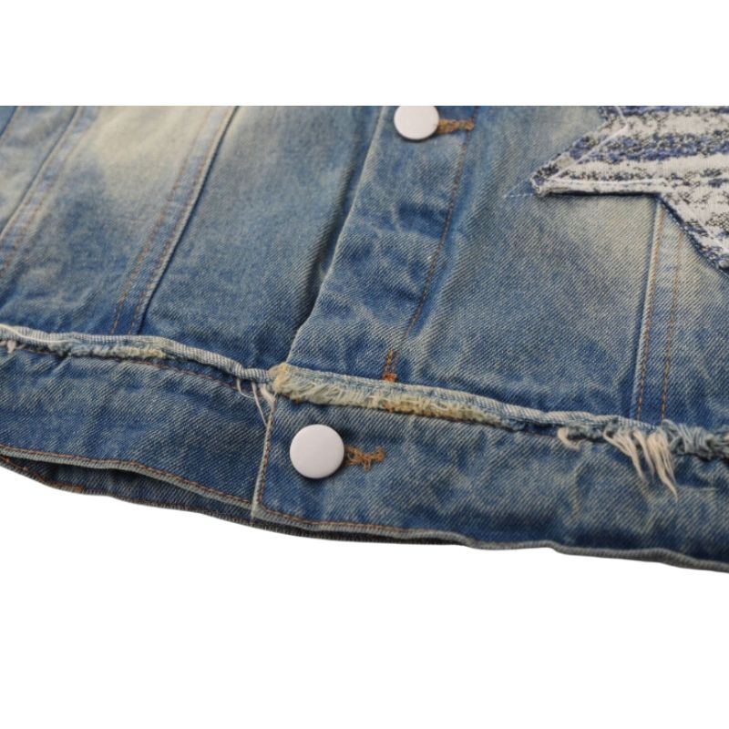 Retro Star Patchwork Embroidered Denim Jacket