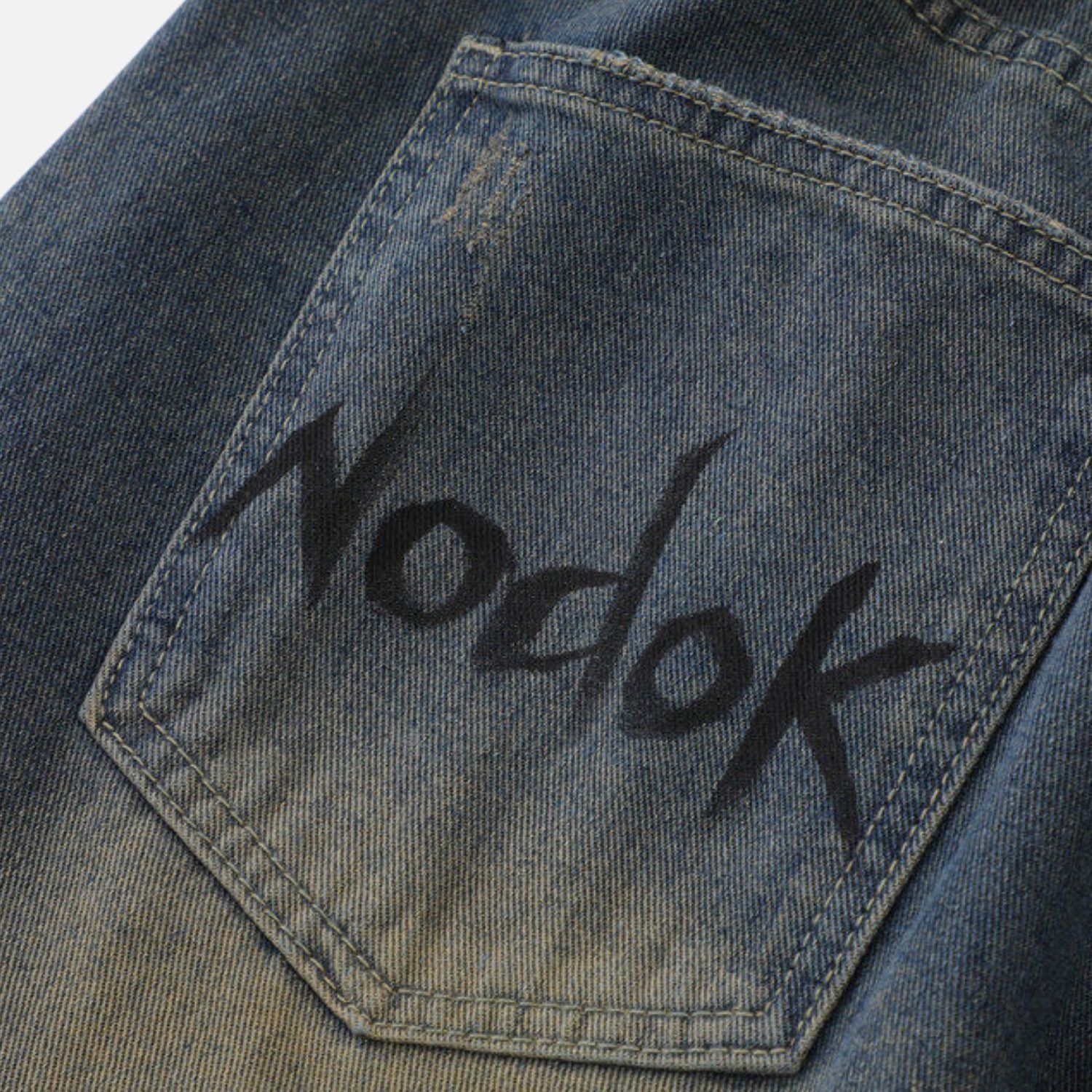 Spider Graphic Washed Denim Shorts