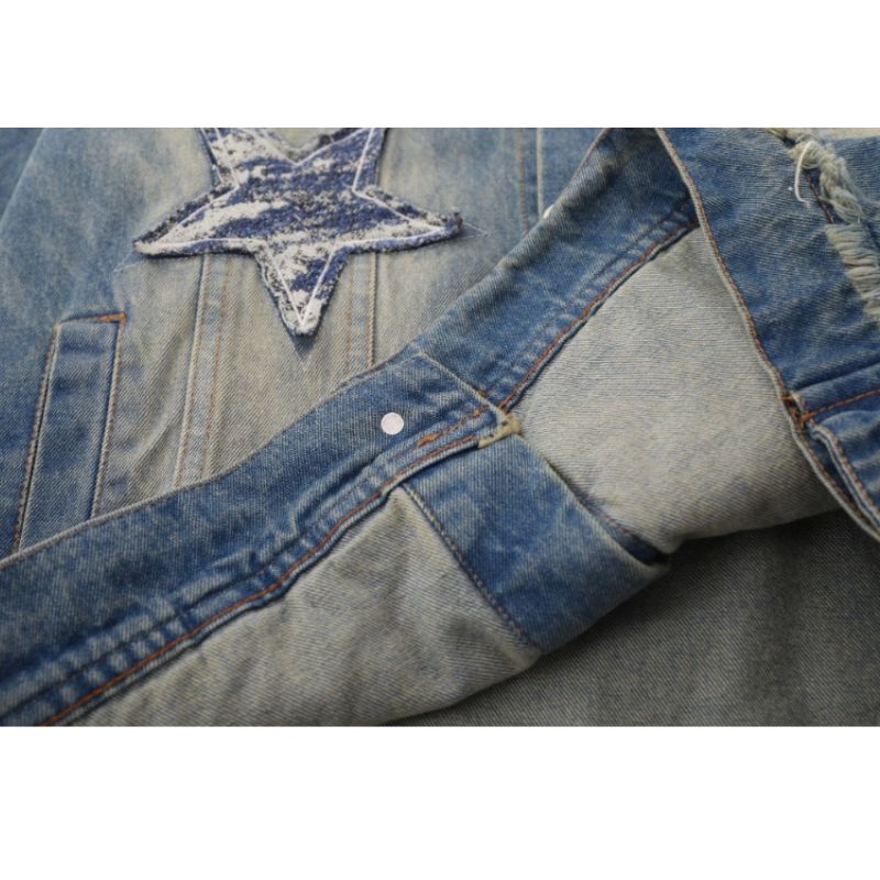 Retro Star Patchwork Embroidered Denim Jacket