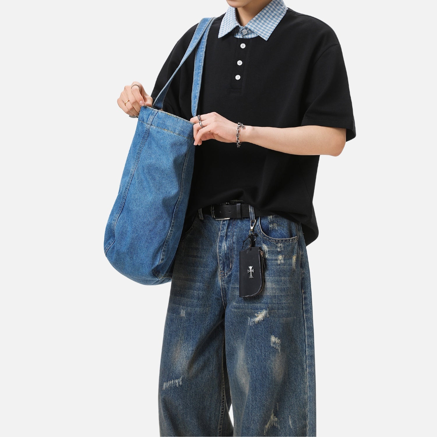 Faux-Layered Plaid Polo Tee