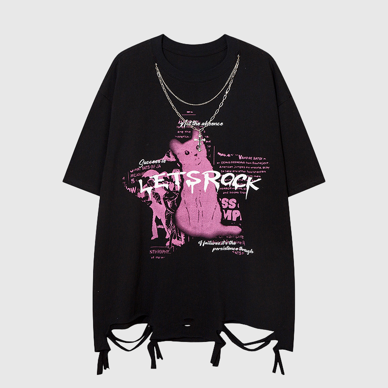 Cat Print Necklace Tee