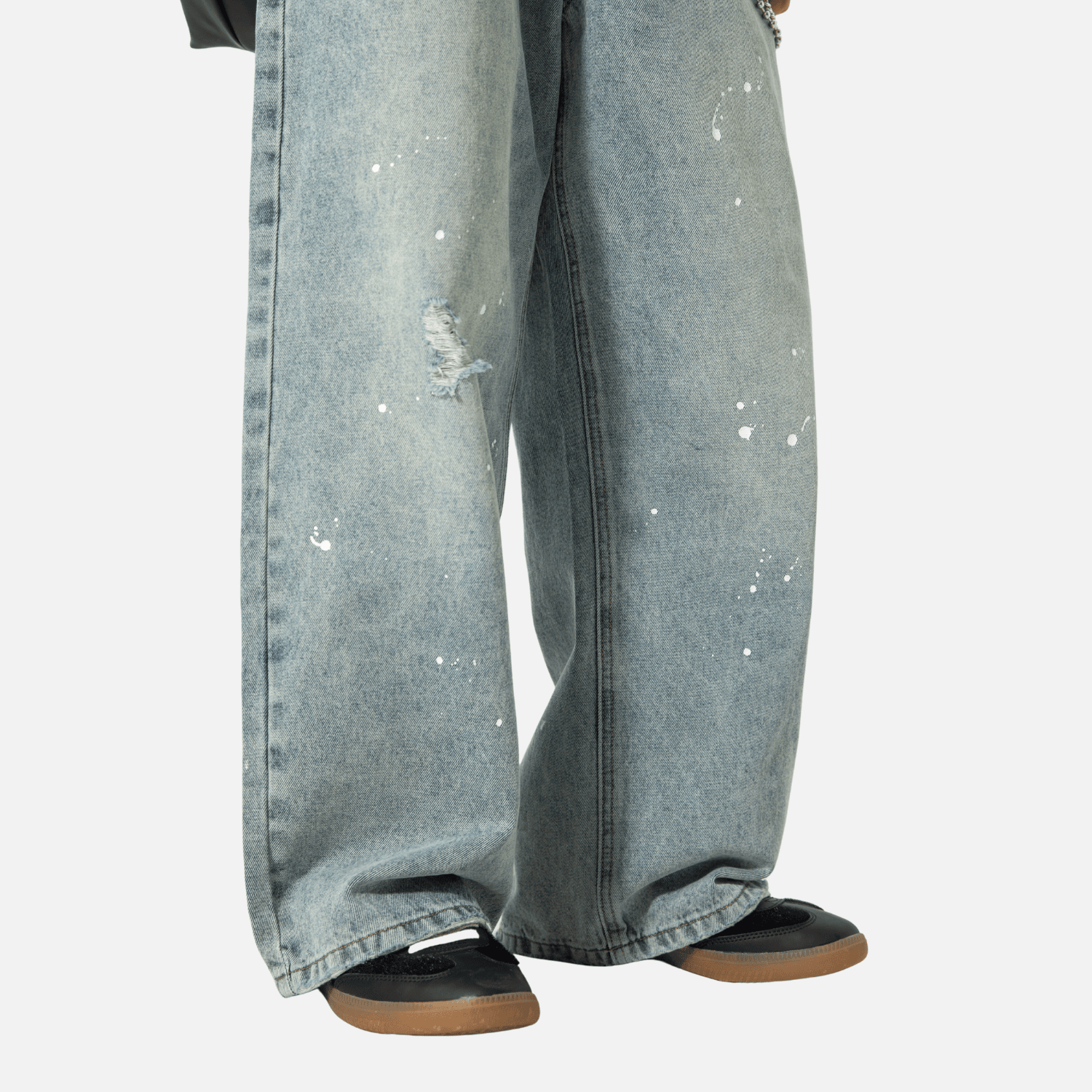 Vintage Washed Paint-Splatter Jeans