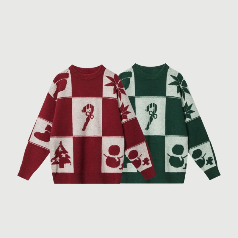 Suéter con estampado navideño en relieve y bloques de color