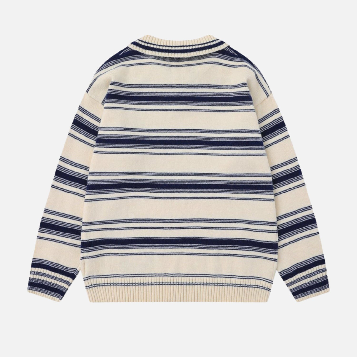 College Style Striped Tie Polo Sweater
