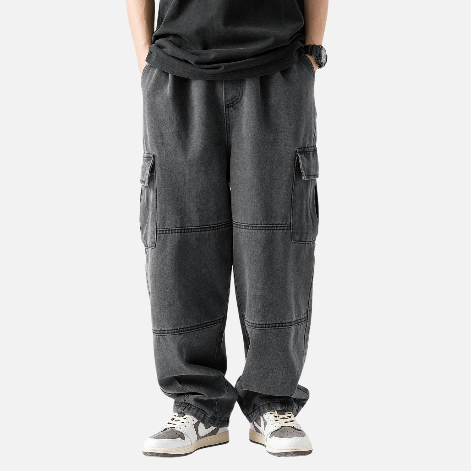 Pocket Patchwork Design Cargo Jeans