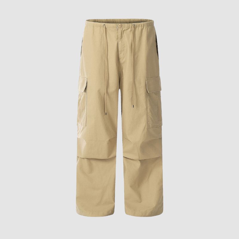 Pantalones paracaídas vintage plisados ​​de color sólido