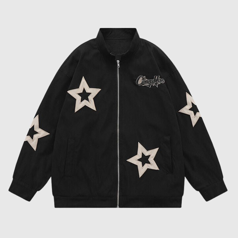 Chaqueta vintage con cuello alto y bordado de estrellas