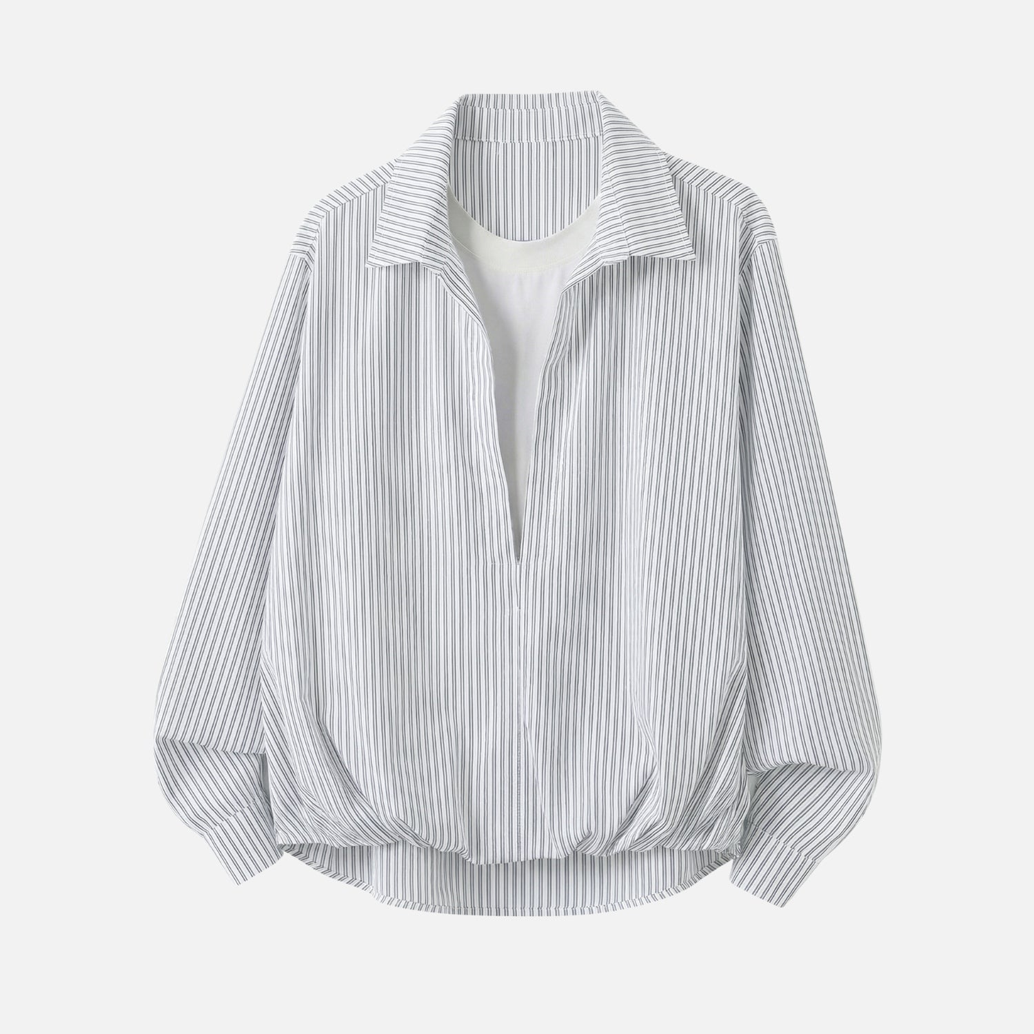 Deep V Faux-Layered Stripe Shirt