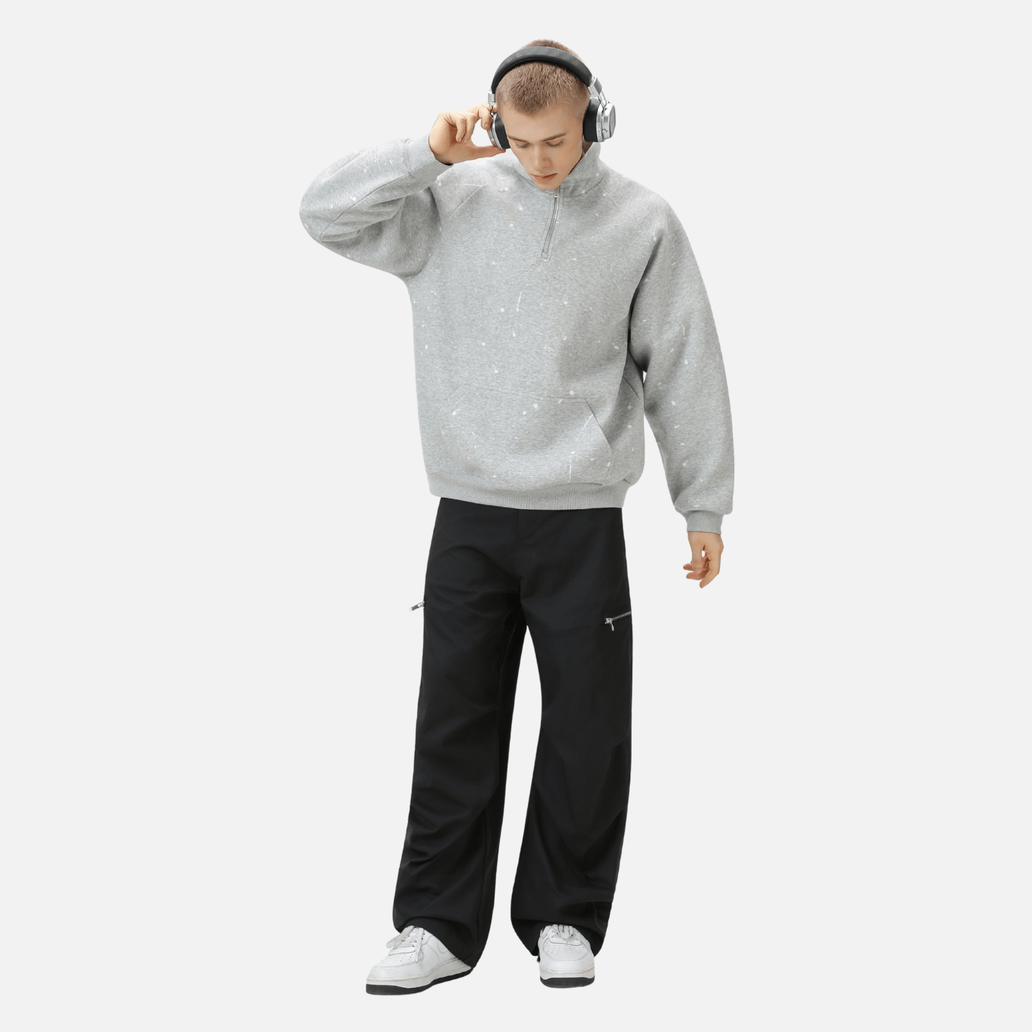 Burnout Half-Zip Stand Collar Sweatshirt