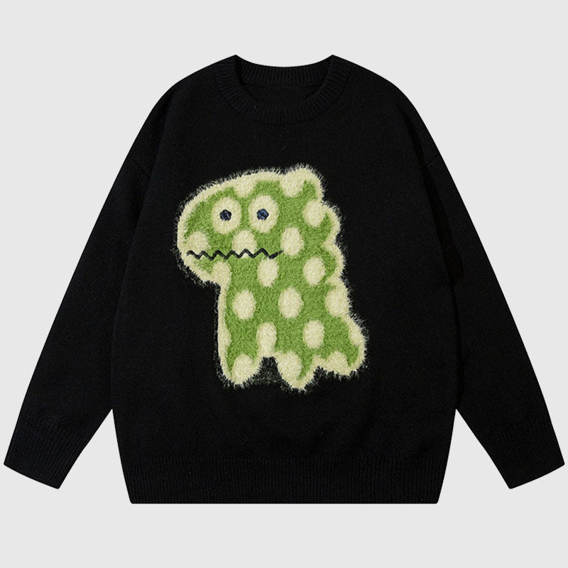 Pullover mit Cartoon-Dinosaurier-Stickerei