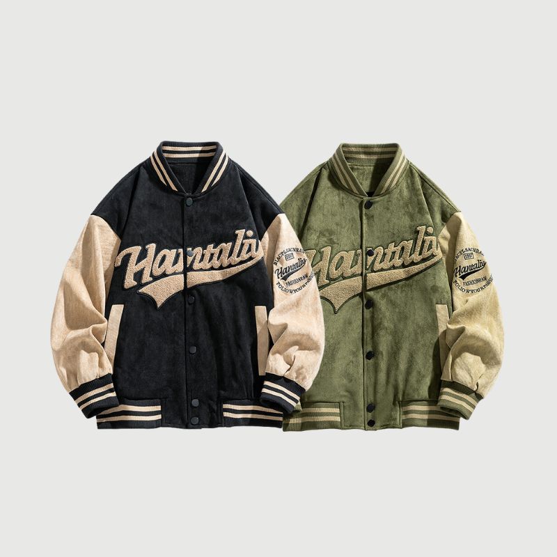 Chaqueta de béisbol de ante bordada estilo urbano