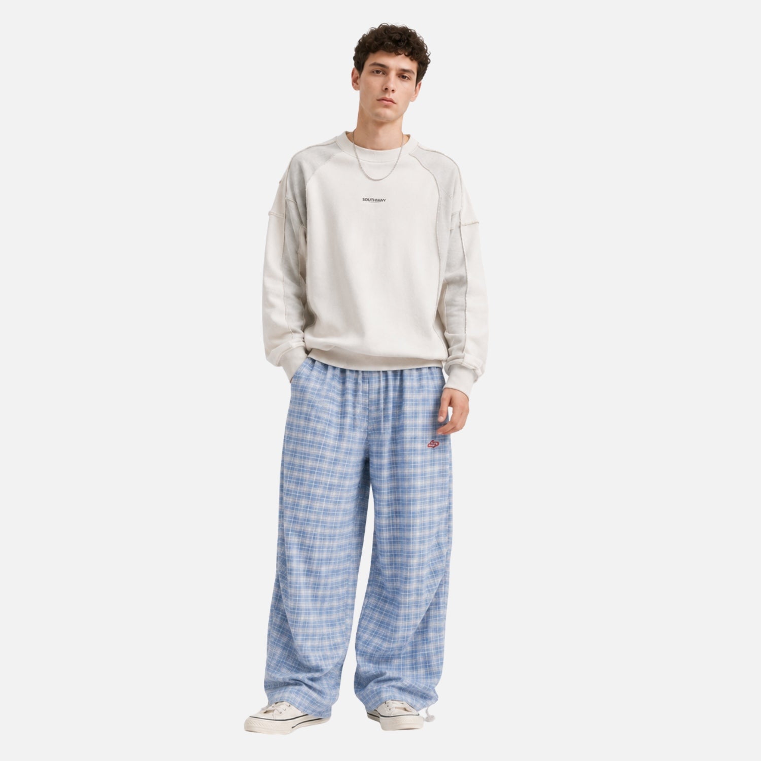 Plaid Slouchy Slant Baggy Pants