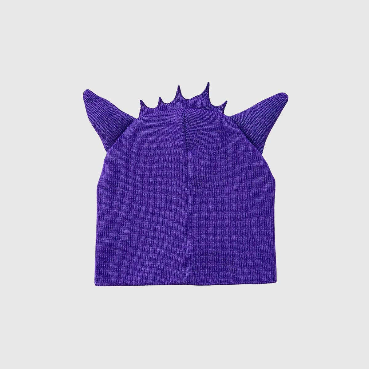 Purple knit hat with playful spikes for a fun and stylish look, perfect for winter outings and cartoon lovers.