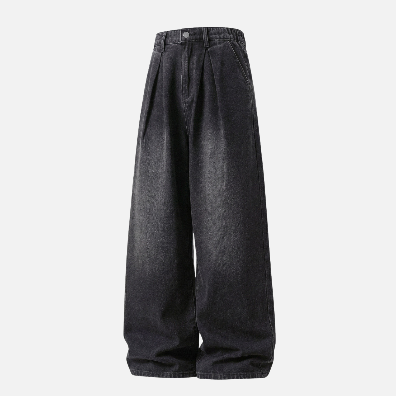 Split-Pleated Washed Vintage Jeans