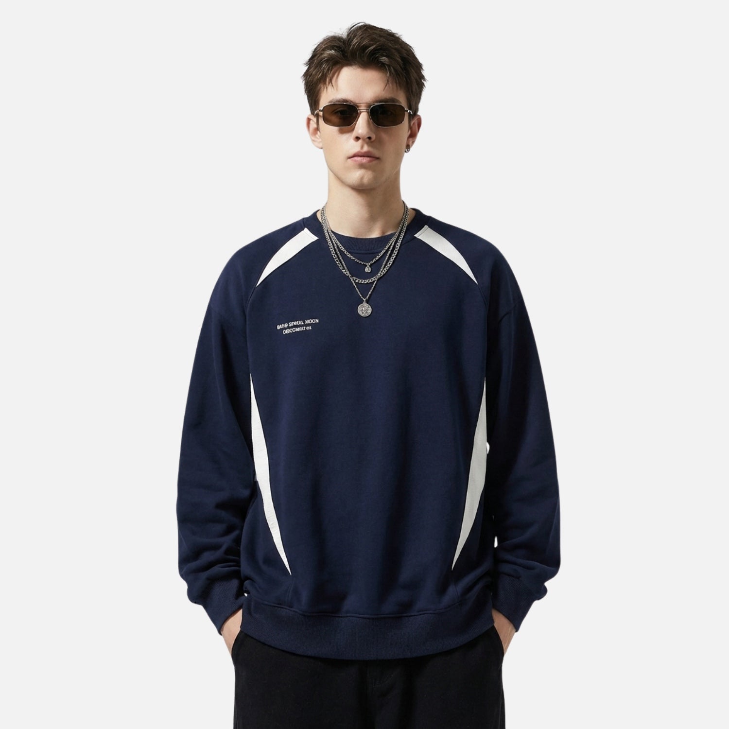 Sudadera de cuello redondo con bloques de color y retazos