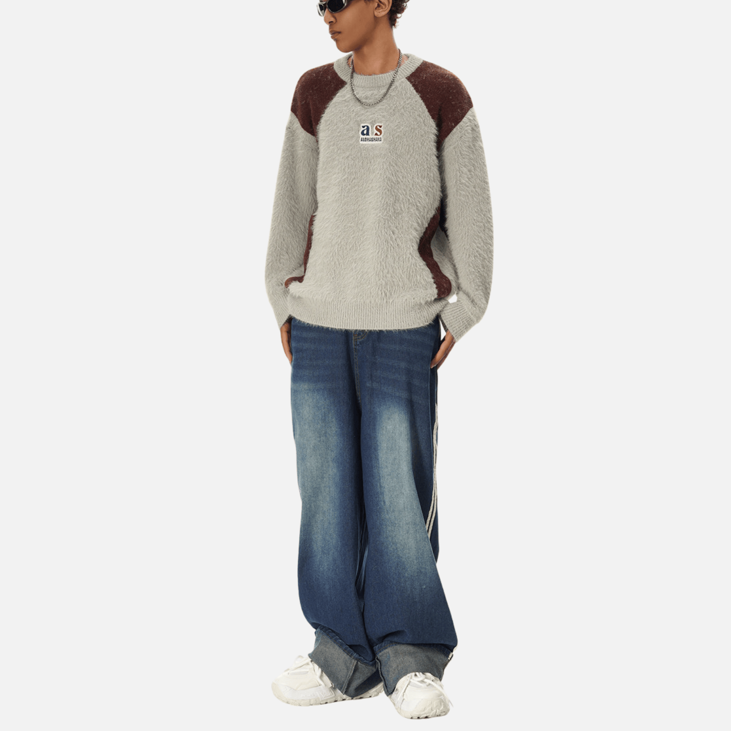 Faux Mink Fuzzy Colorblock Sweater