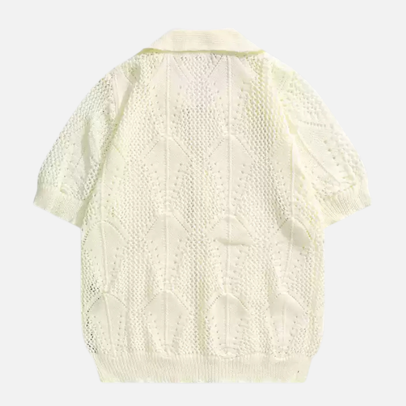 Hollow-Out Zip-Up Knit Polo
