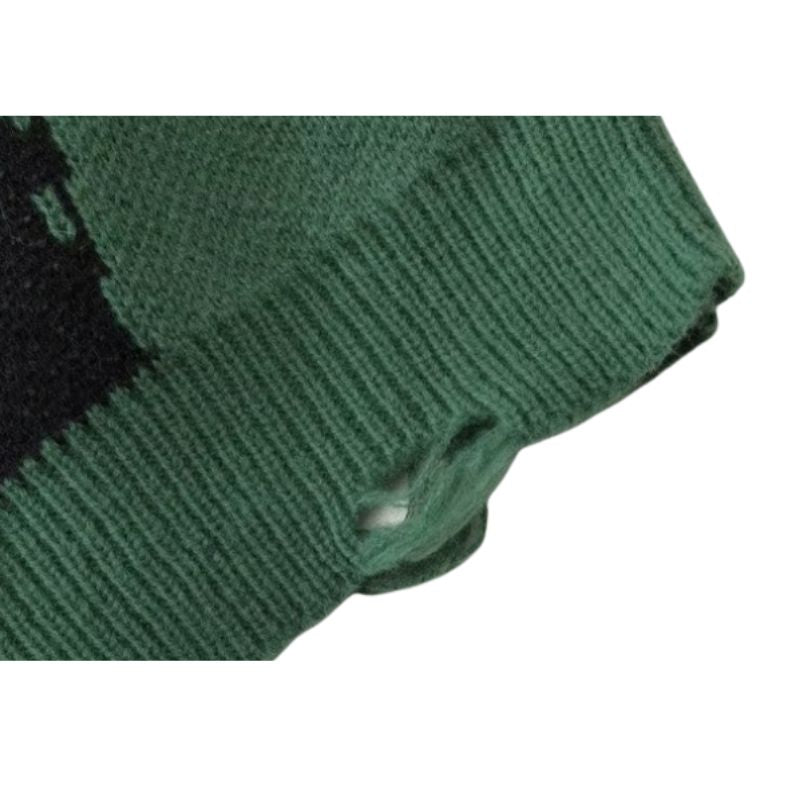Vintage Distressed Color-Block Knit Sweater