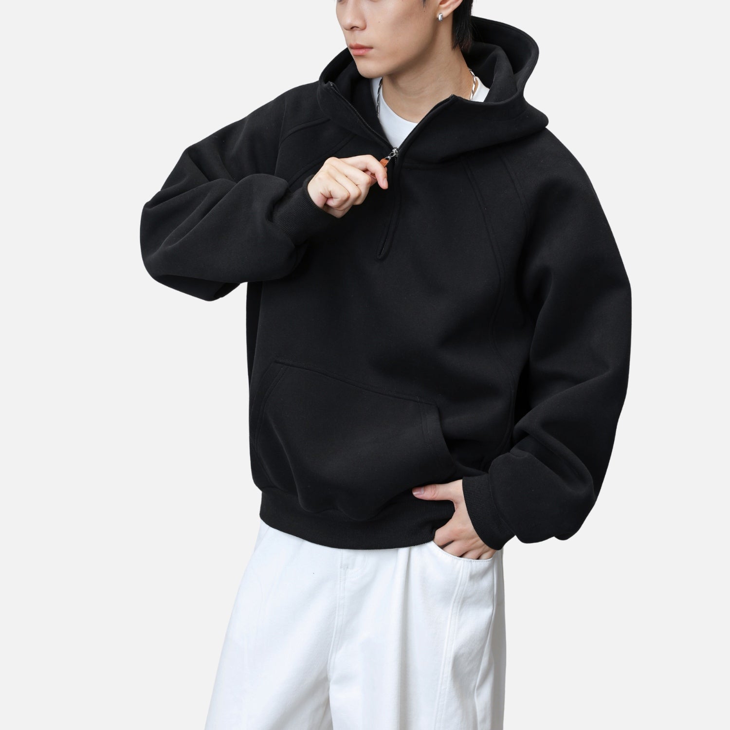 Structured Paneled Hooded Sweatshirt