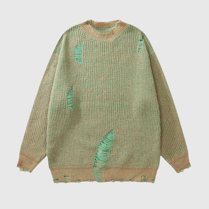Suéter de cuello redondo con diseño desgastado