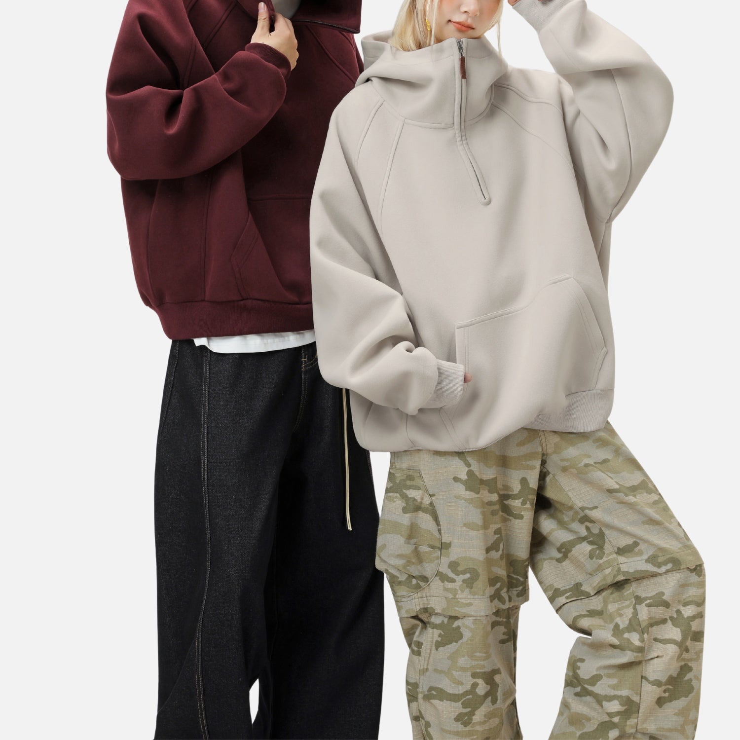 Structured Paneled Hooded Sweatshirt