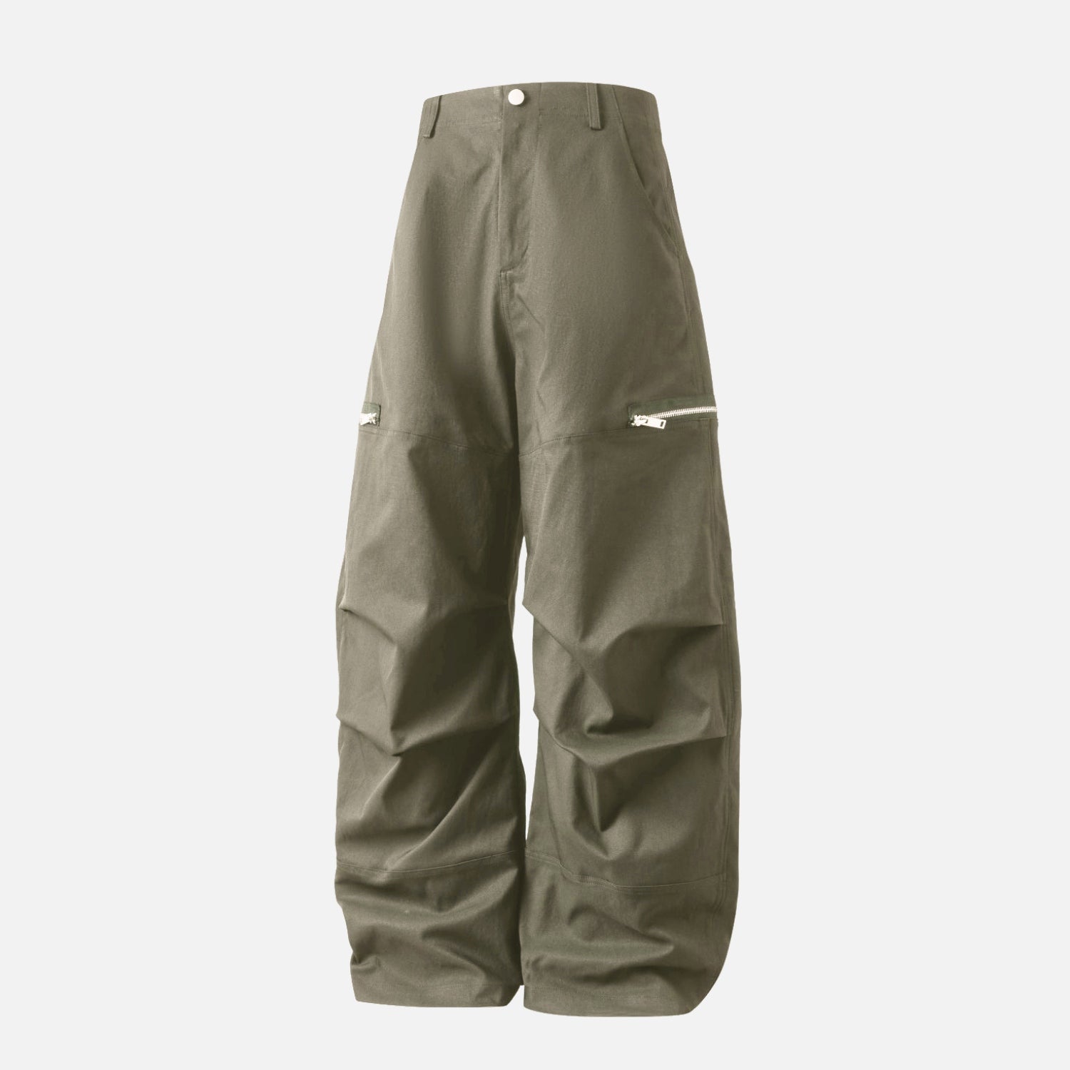 Pleated Slant Cargo Baggy Pants