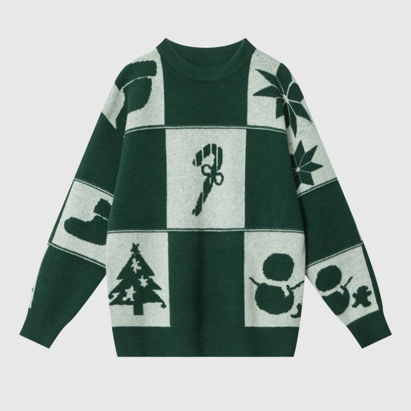 Suéter con estampado navideño en relieve y bloques de color