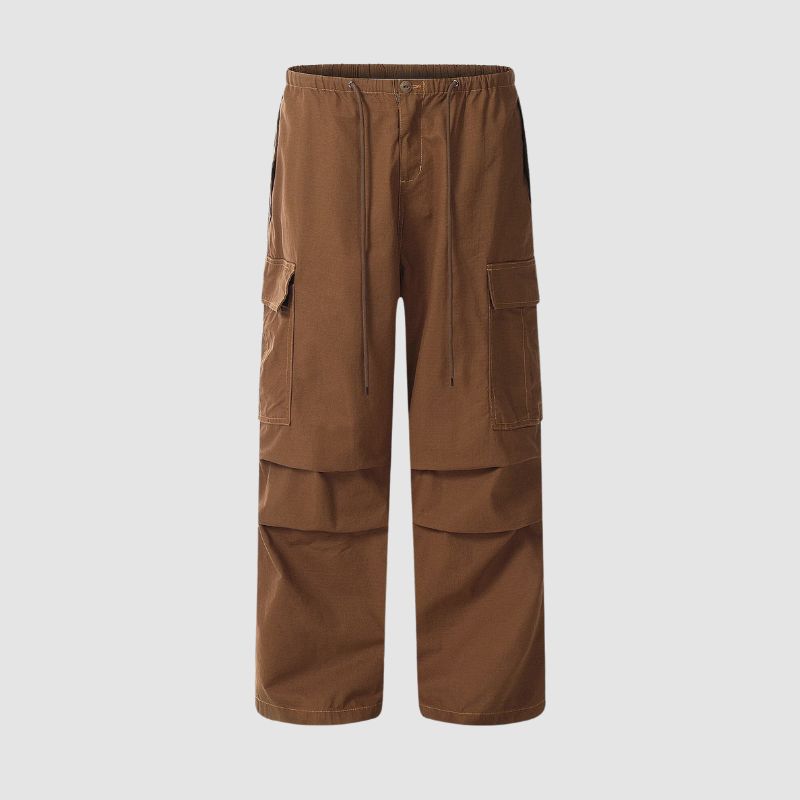 Pantalones paracaídas vintage plisados ​​de color sólido