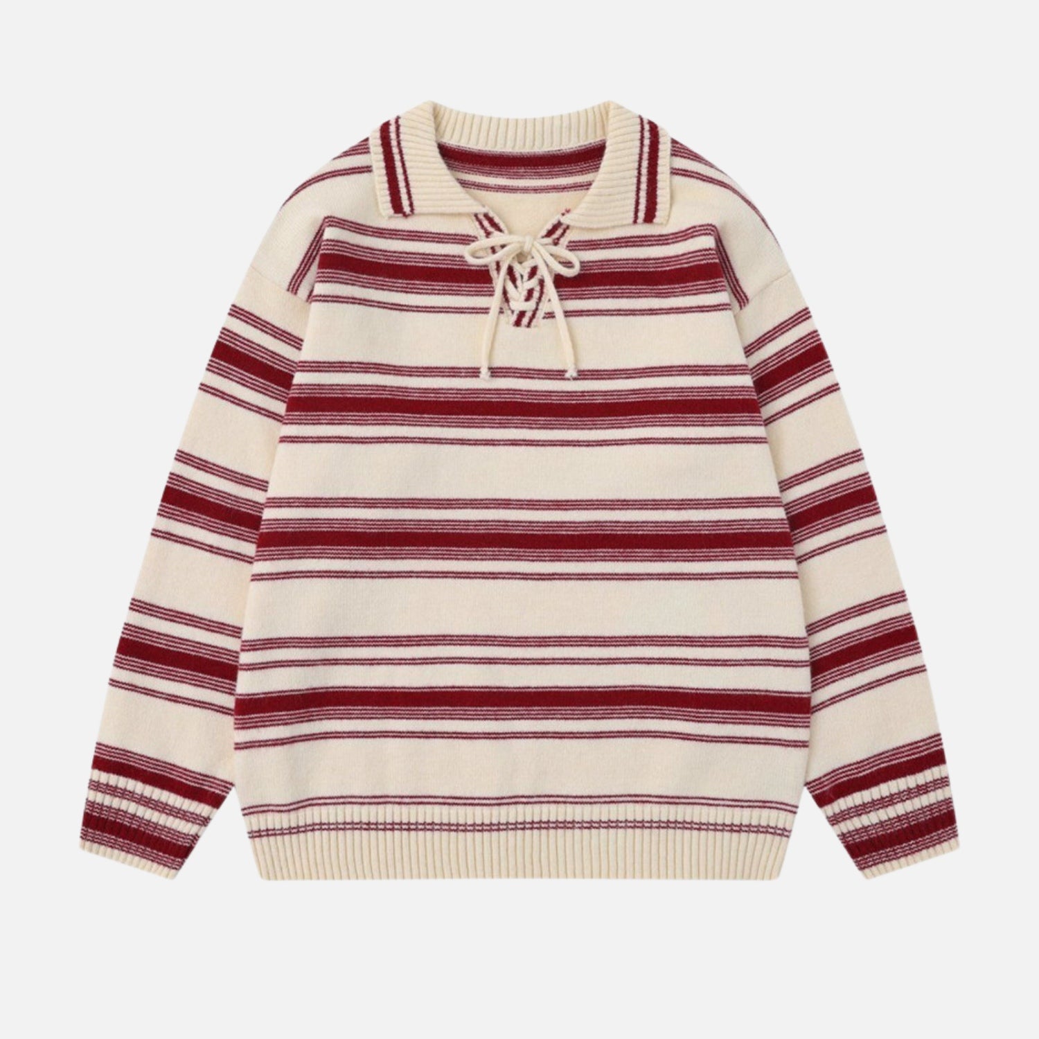 College Style Striped Tie Polo Sweater