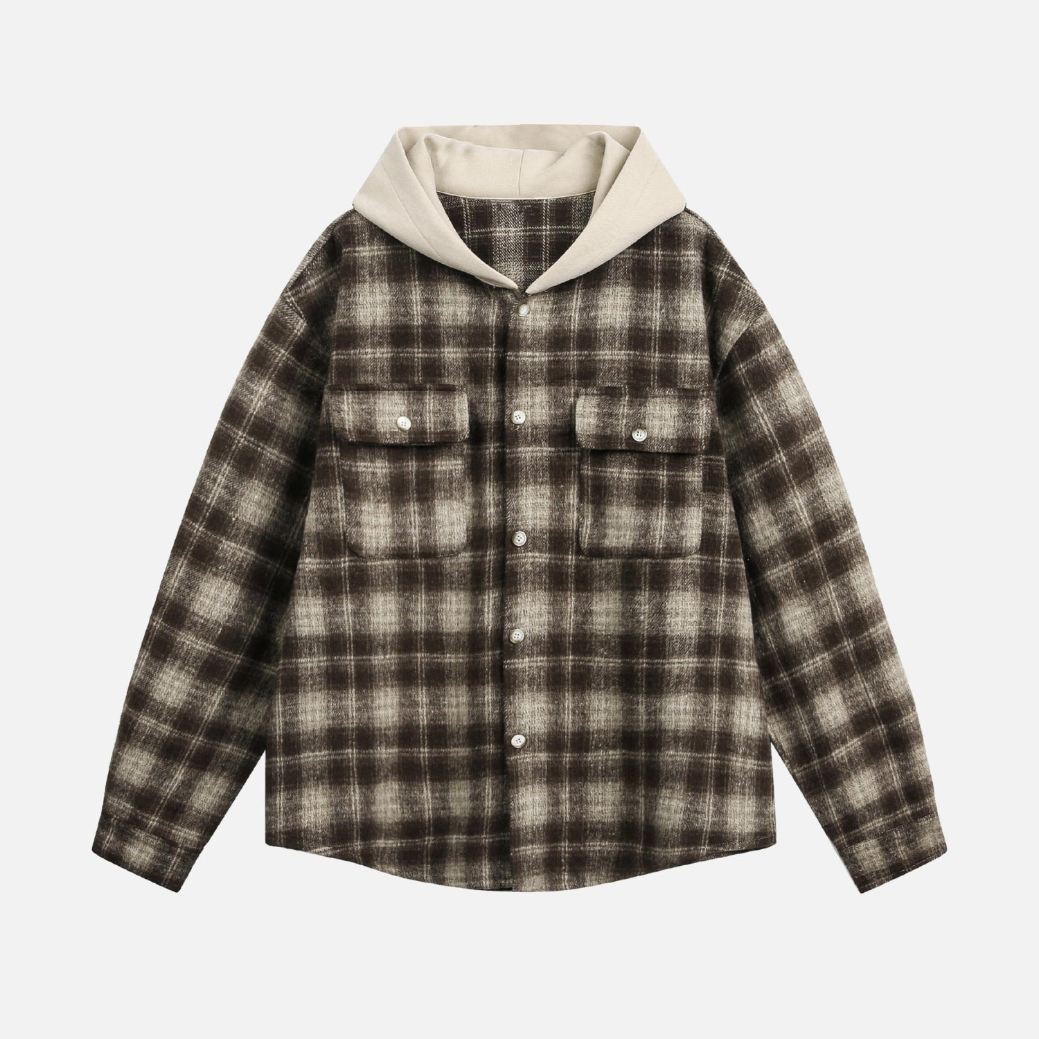Colorblock Brushed Plaid Hoodie Shirt
