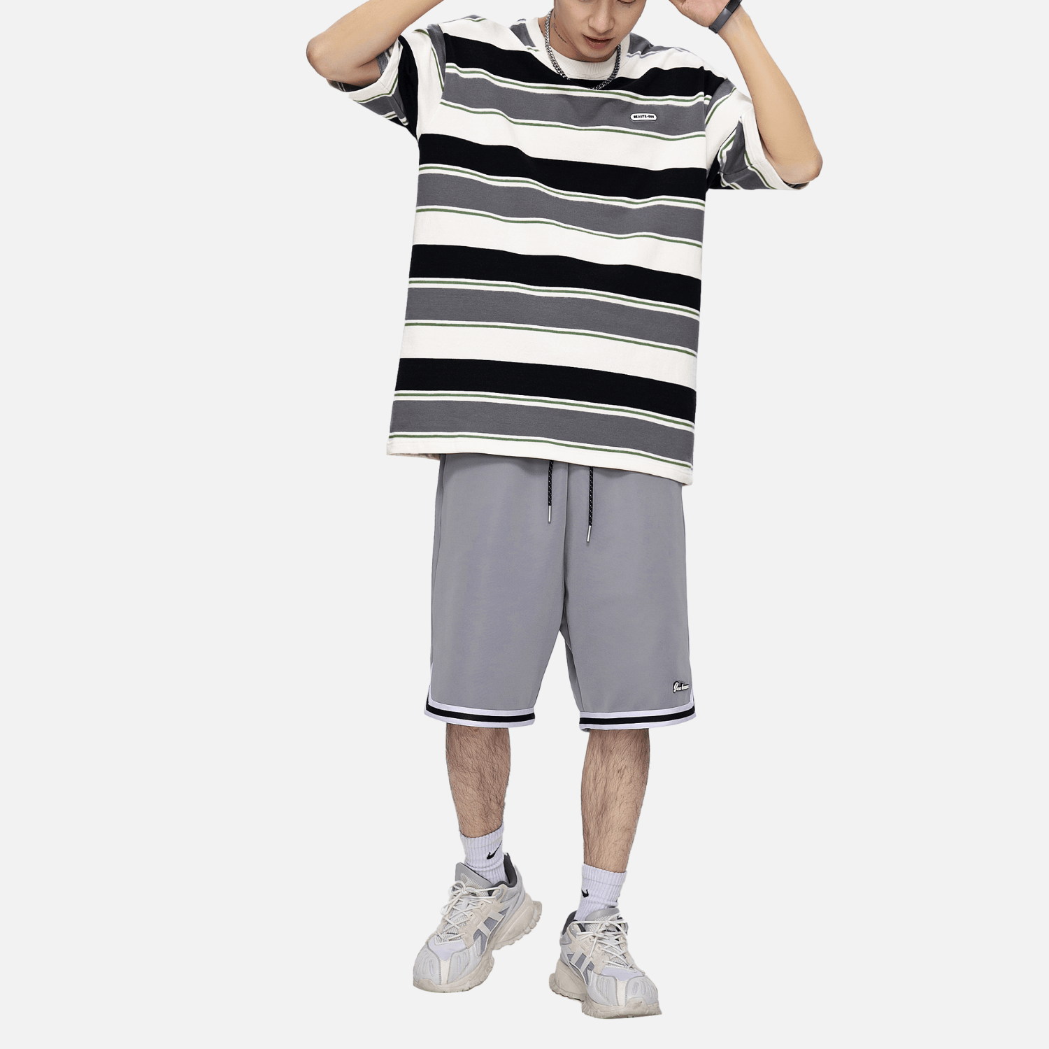 Striped Colorblock Cotton T-Shirt