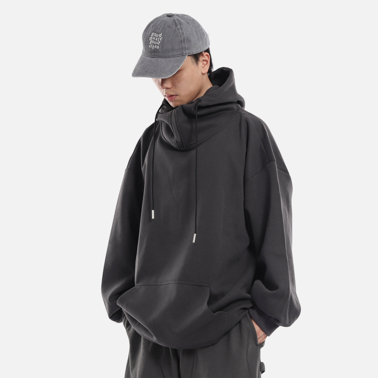 Solid Half-Zip Drawstring Hoodie