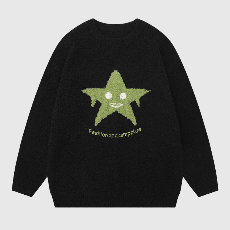 Lustiger Pullover mit Sternmuster-Stickerei