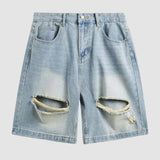 Pantalones cortos de mezclilla rasgados y rayados