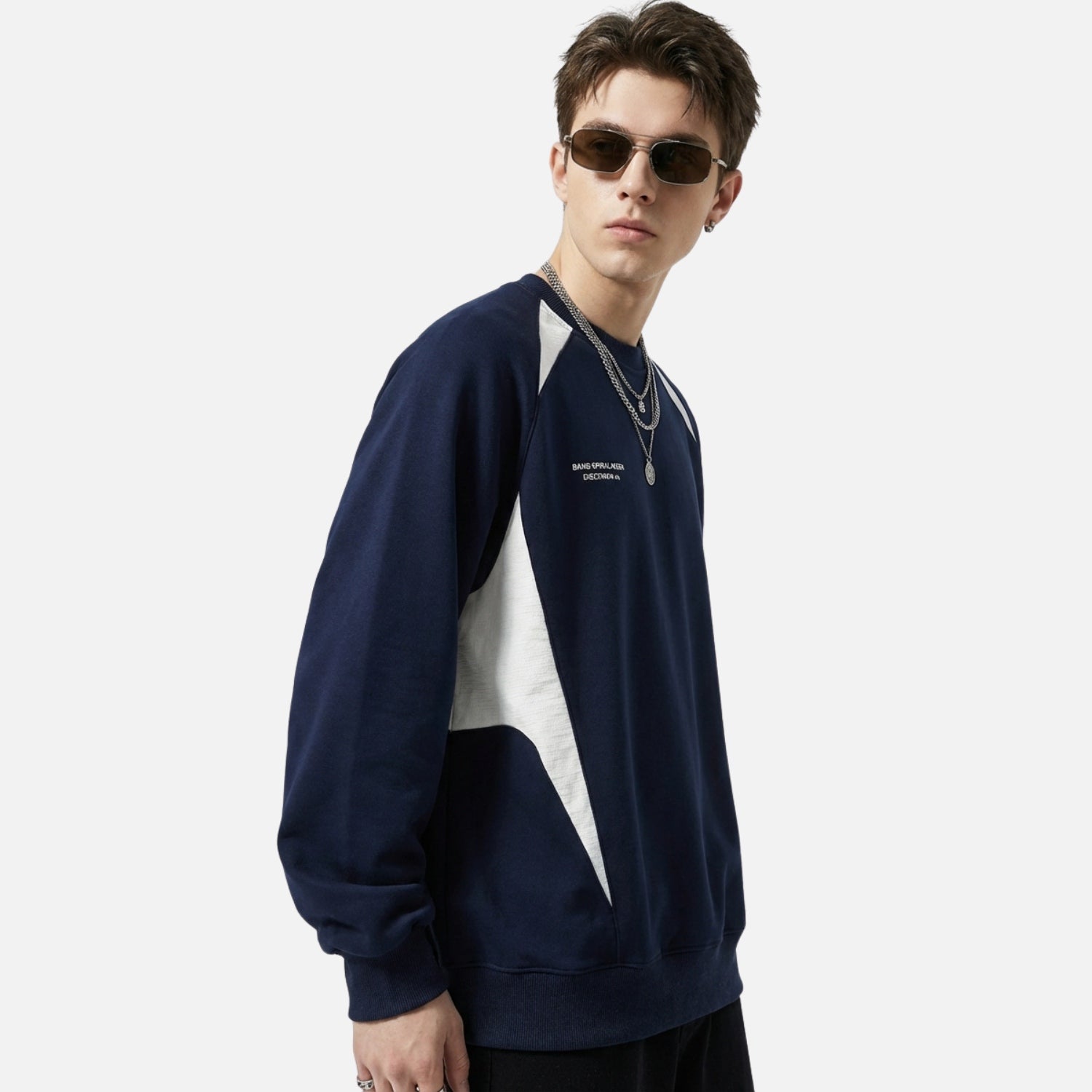 Sudadera de cuello redondo con bloques de color y retazos