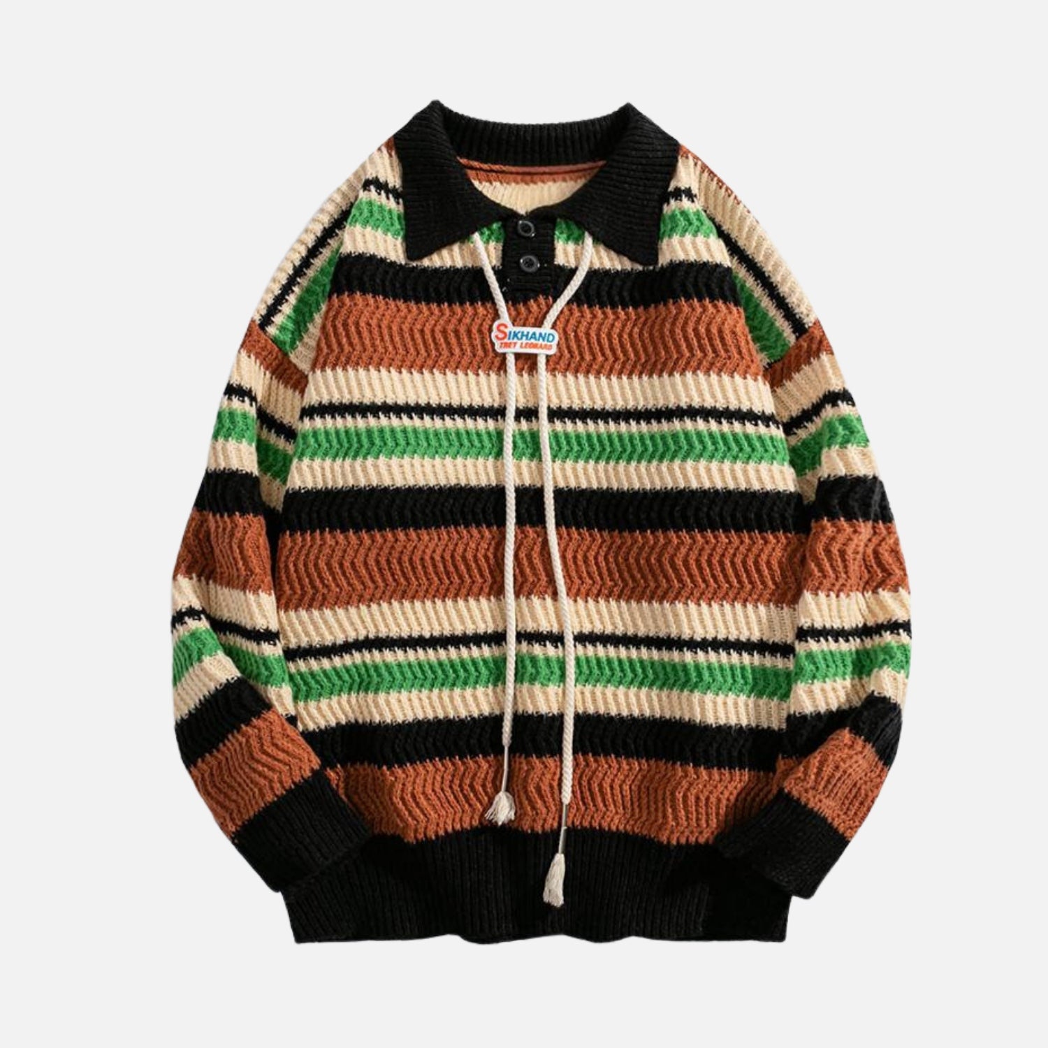 Colorblock Striped Polo Knit Sweater