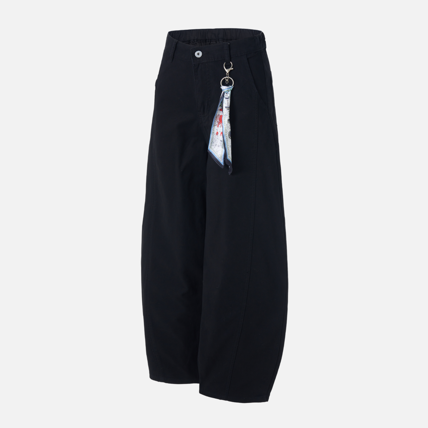 Pendant Detail Slant Cargo Baggy Pants