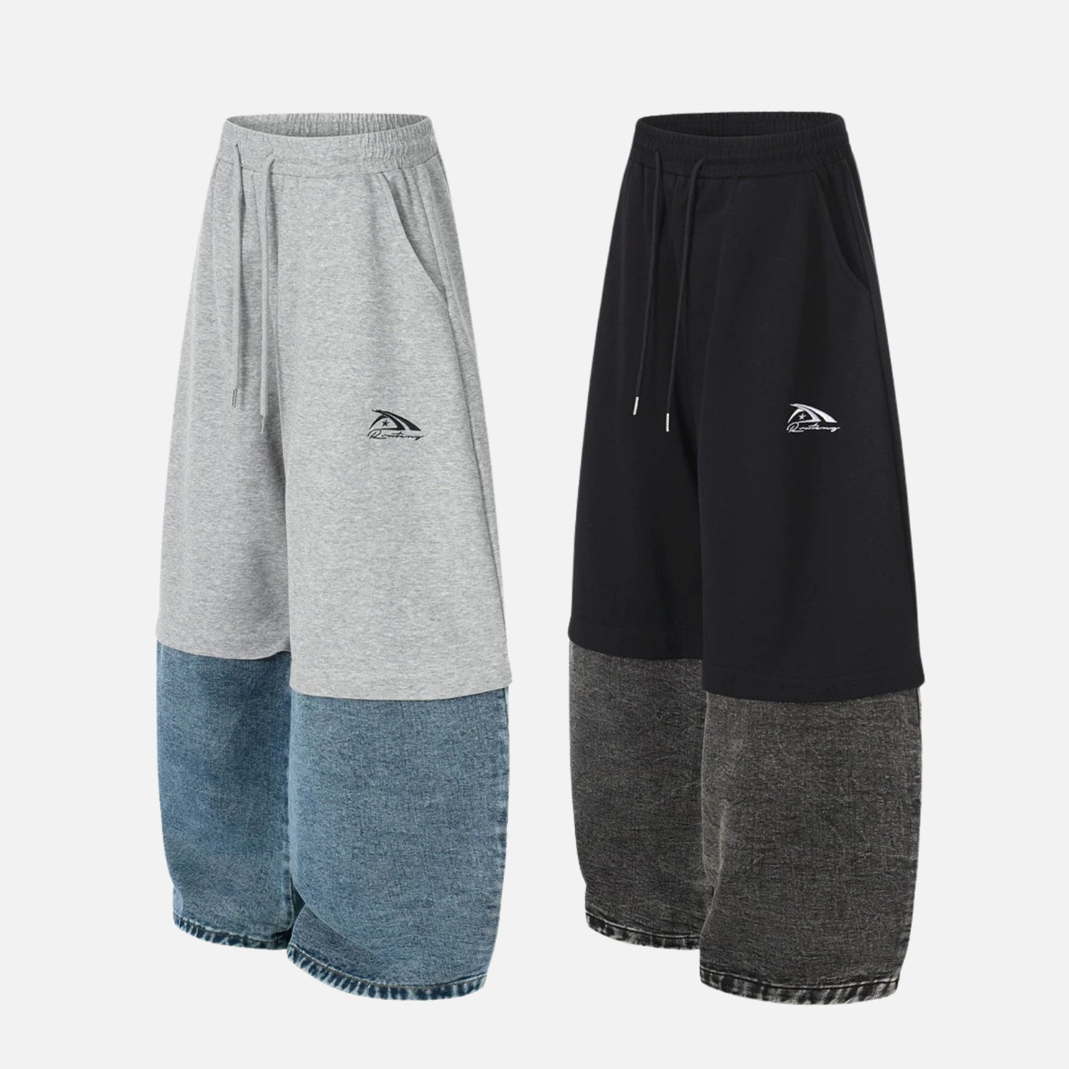 Pantalones anchos de patchwork de mezclilla