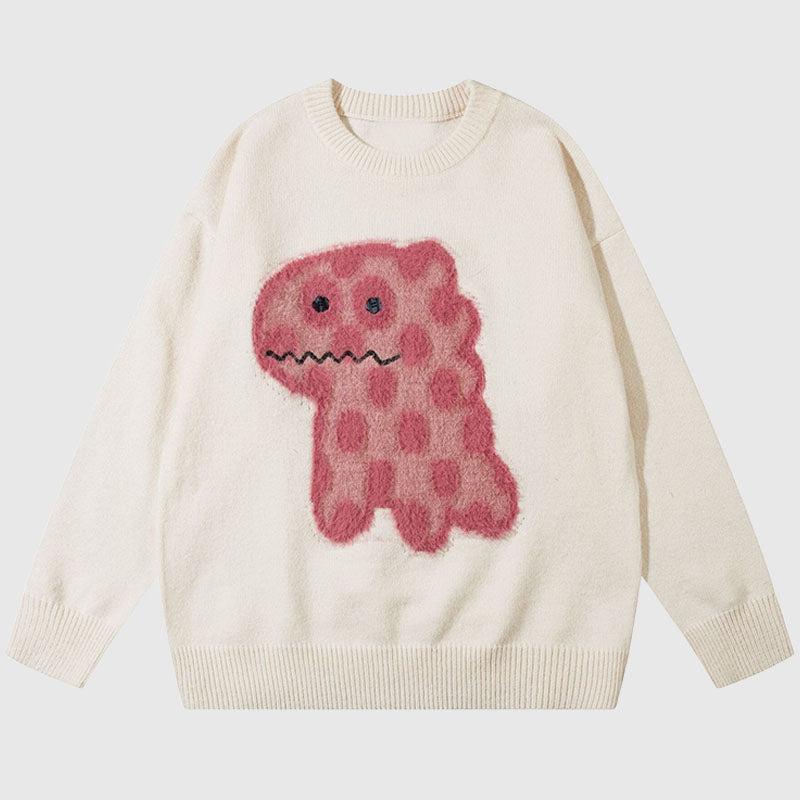 Pullover mit Cartoon-Dinosaurier-Stickerei