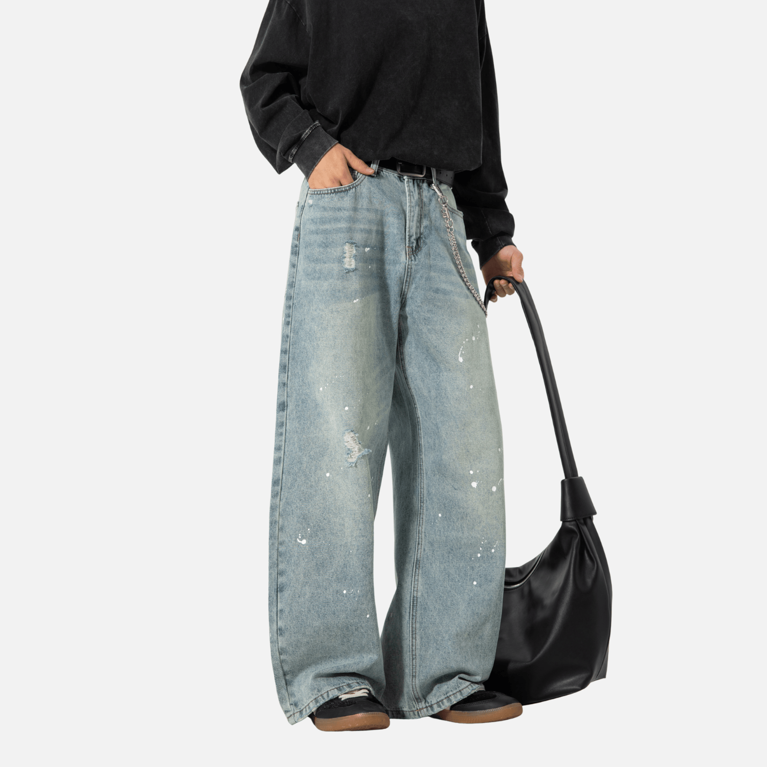 Vintage Washed Paint-Splatter Jeans