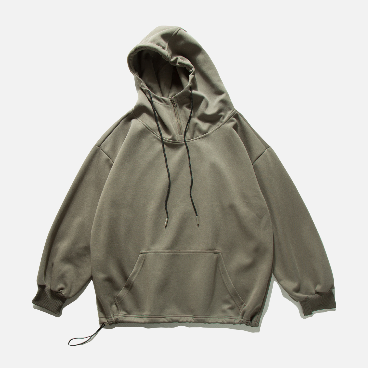 Solid Half-Zip Drawstring Hoodie