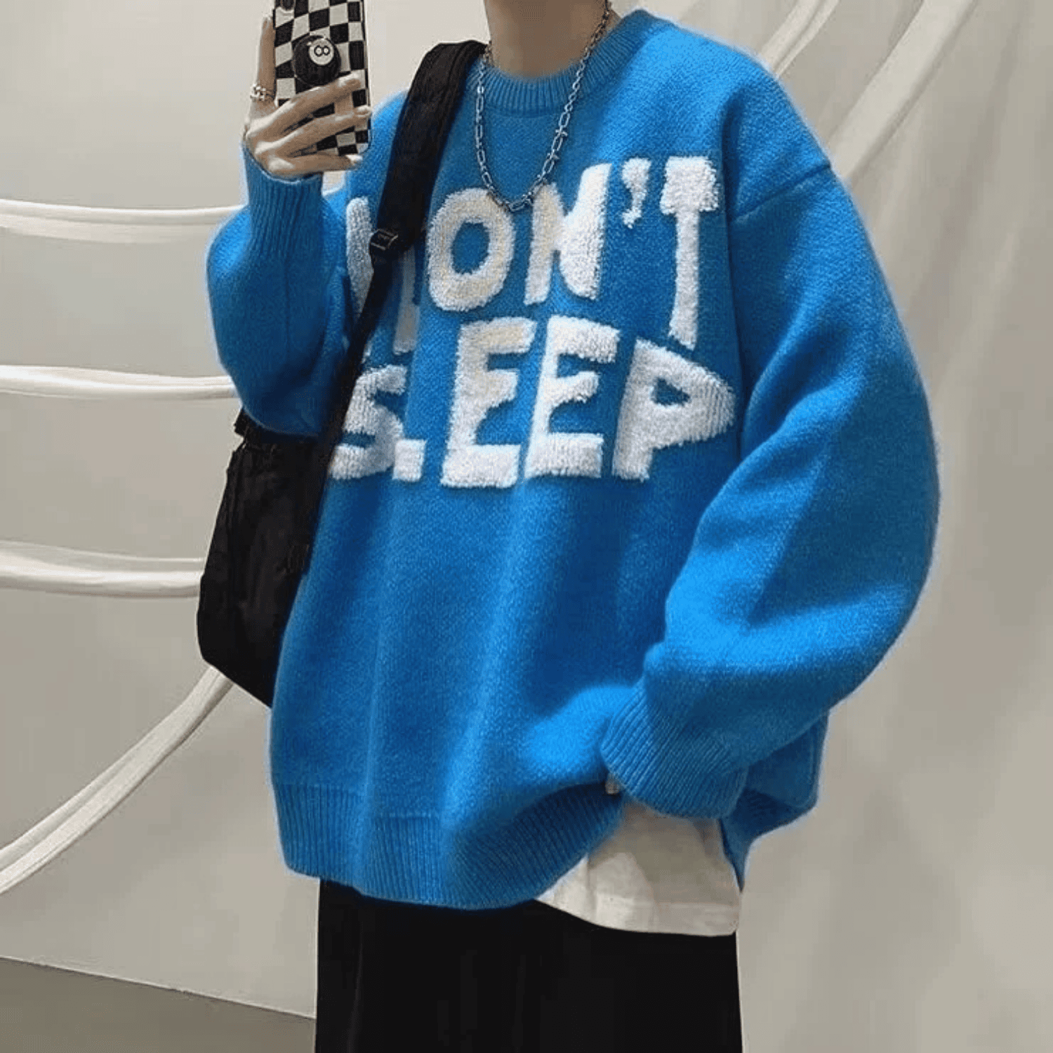 "I Don't Sleep" Flocked Lettering Sweater