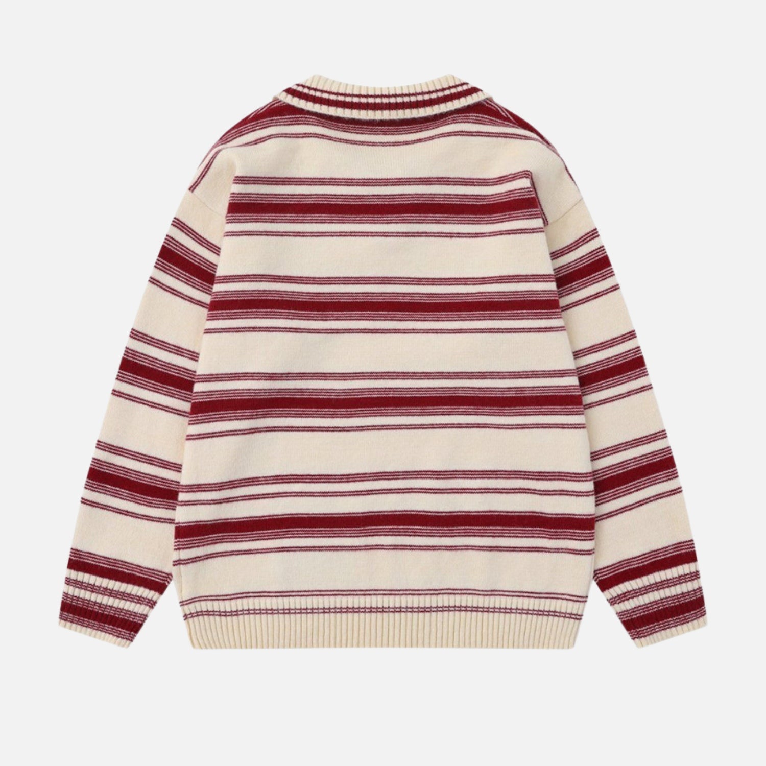 College Style Striped Tie Polo Sweater